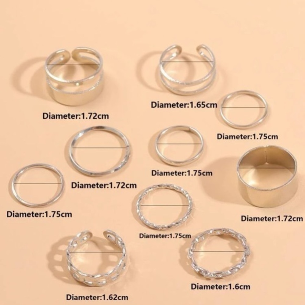 10 pcs Ring Set Silver Plated - Picture 3 of 7